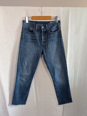 Levi’s White Oak Cone Denim Wedgie Fit Blue Jeans Fray Crop Size 27